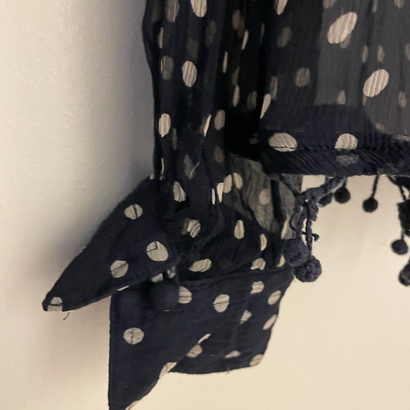 J. Crew Navy White Polka Dot Chiffon w Tassels Top - Picture 7 of 8